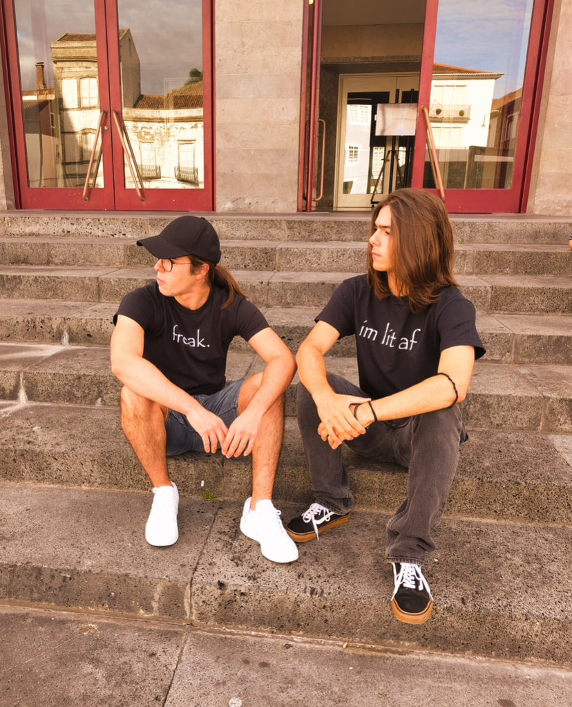 @vsamorim23 and @heyimmikeeee wearing the “freak.” and “im lit af” tees